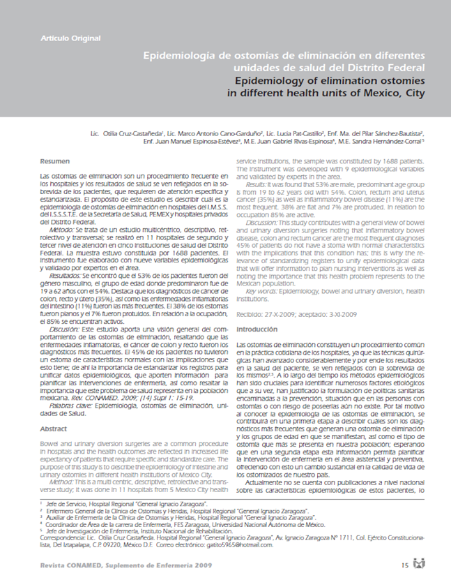 Epidemiología de ostomías de eliminación en diferentes unidades de salud del Distrito Federal