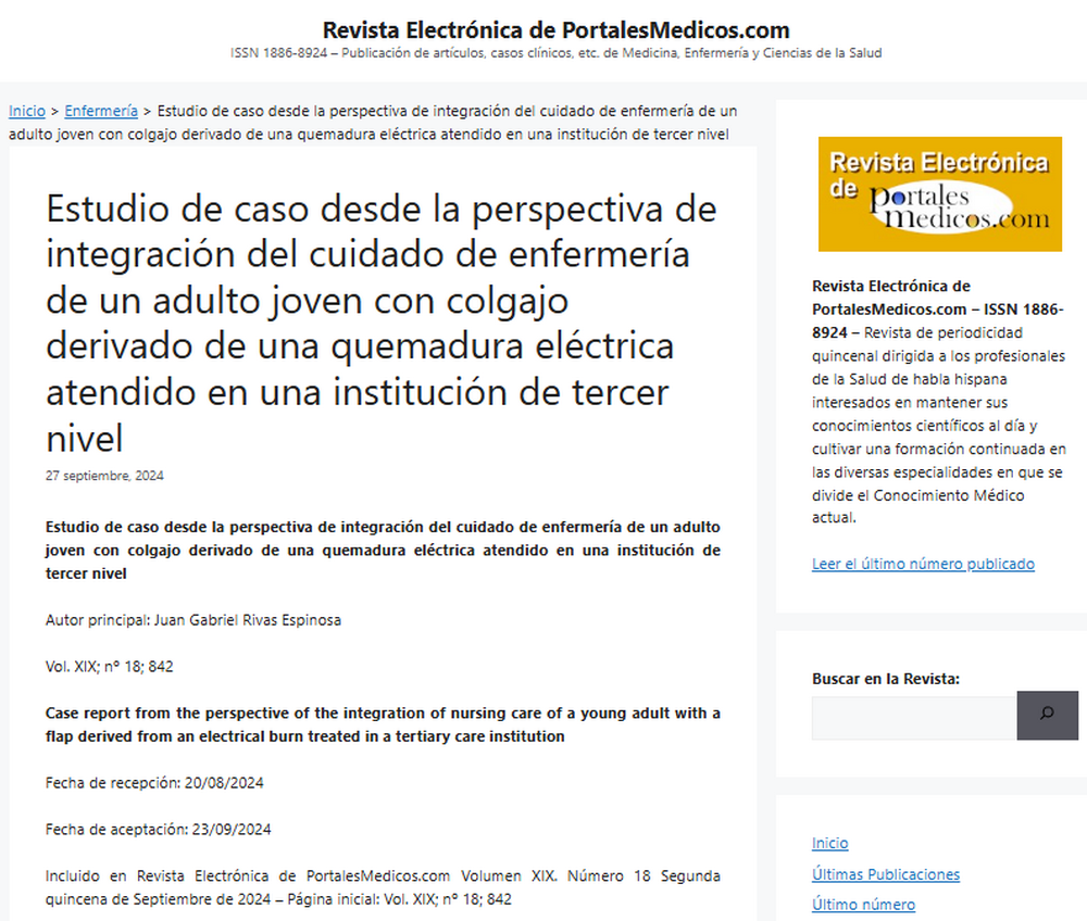 Estudio de caso desde la perspectiva de integración del cuidado de enfermería de un adulto joven con colgajo derivado de una quemadura eléctrica atendido en una institución de tercer nivel